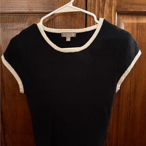 J. Crew Black Short-Sleeve Scoop Neck Sweater with White Trim